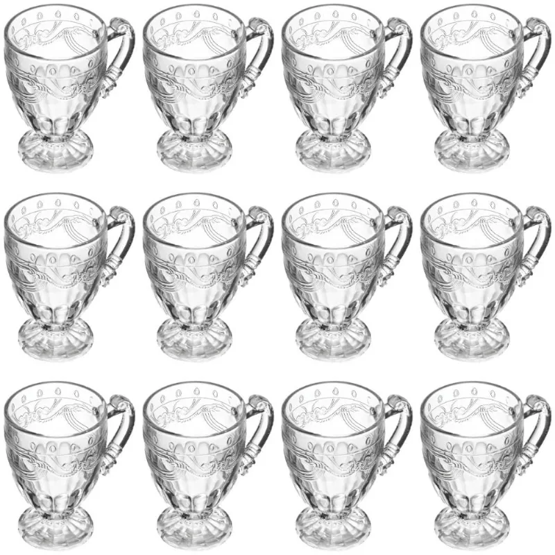 Jogo 12 Xícaras de Cristal 190ml Transparente Caneca Imperial Mesa Posta Chá Café Lyor