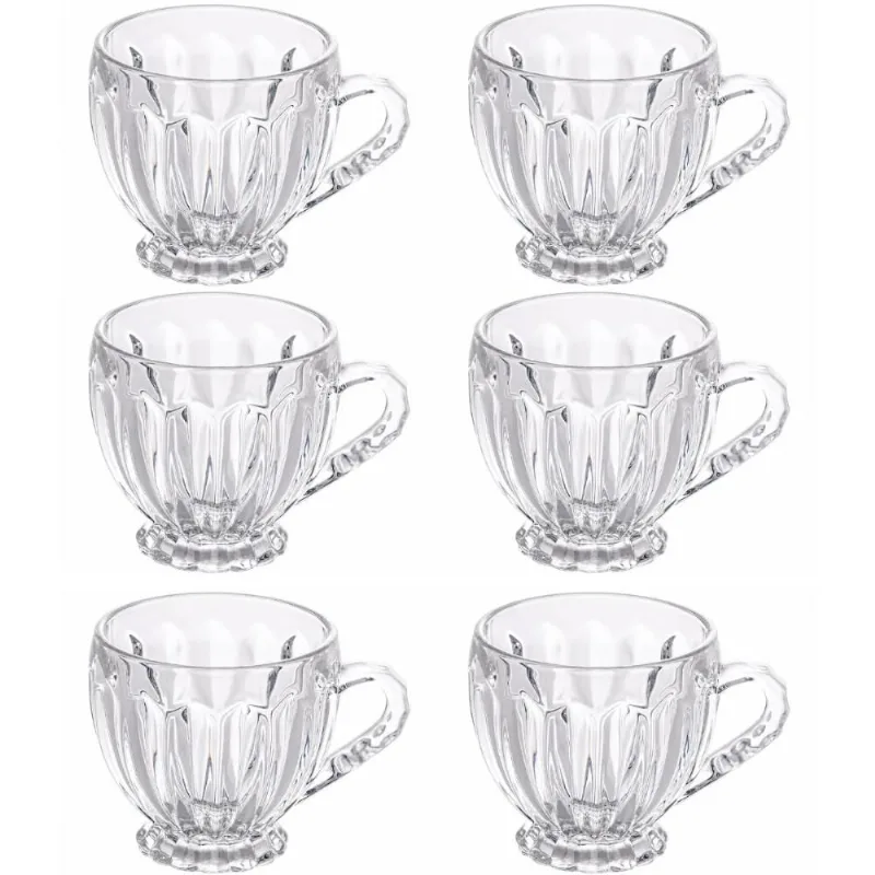 Jogo 6 Xícaras Vidro Cristal 200ml Renaissance Lyor Transparente Caneca Chá Café Mesa Posta