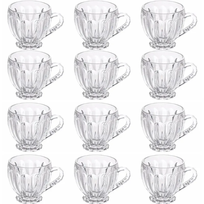 Jogo 12 Xícaras 200ml Chá Café em Vidro Transparente Lyor Renaissance Mesa Posta Cafeteria Recepção