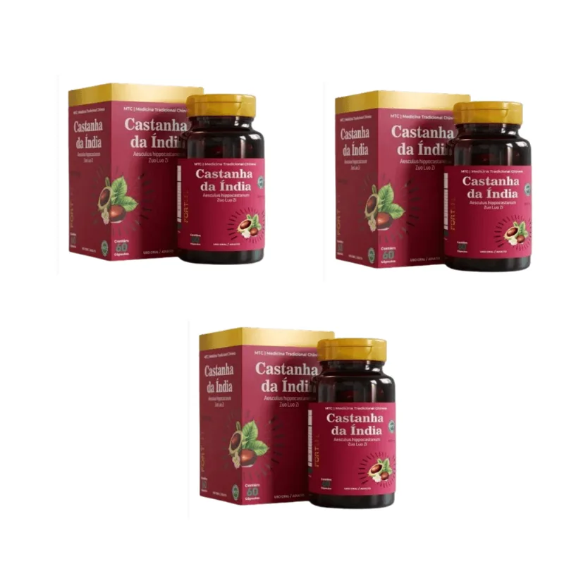Kit C/3 Castanha da Índia Circulação 500mg 60 Cápsulas Fortlife