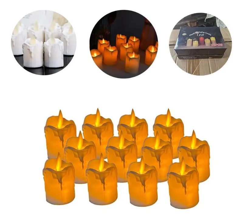 Kit 12 Velas Decorativa De Led Simulação Bala Amarel