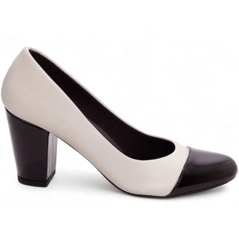 Sapato Scarpin Boneca Salto Médio Bico Redondo 7cm Off White Branco Torricella
