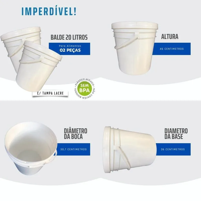 Balde Para Óleo De Freio Automotivo 20l Com Tampa 2 Pçs