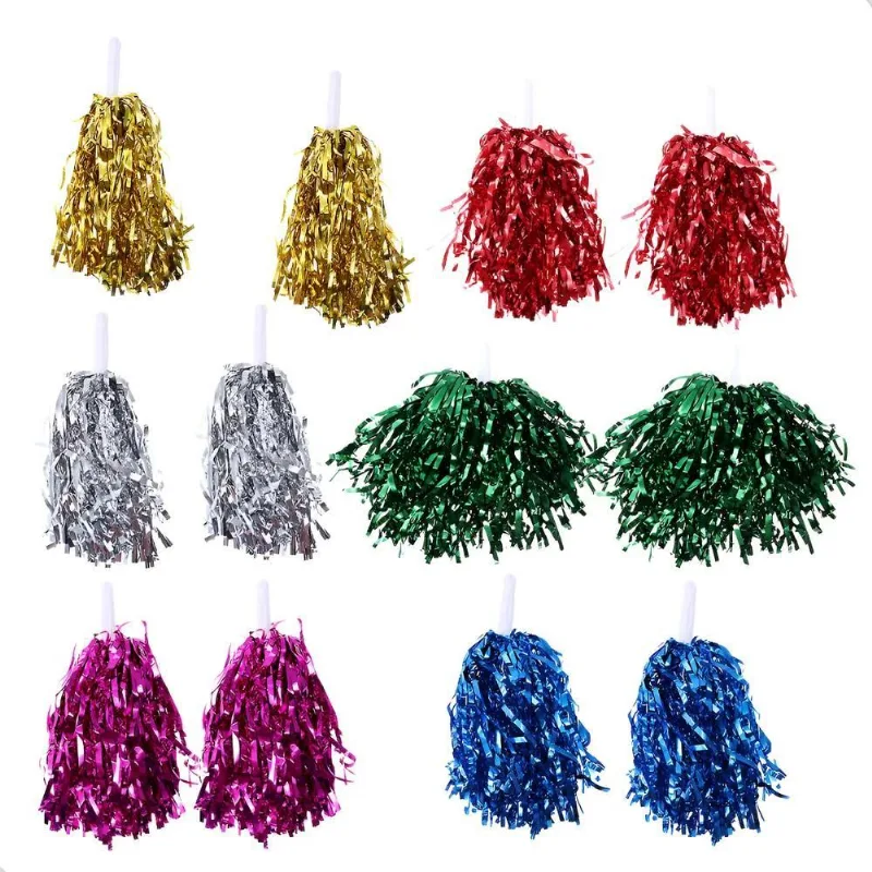 Kit 20 Pompons Metalizado Lider De Torcida Carnaval Fe Prata