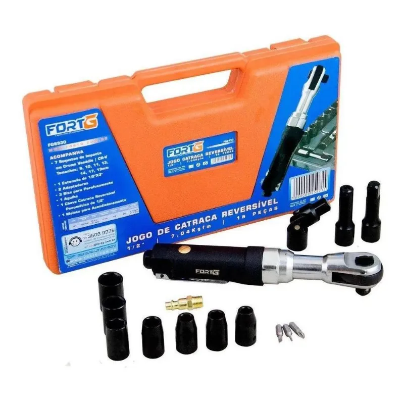 Kit Catraca Pneumática Reversível 1/2 Pol Com 16 Acessórios