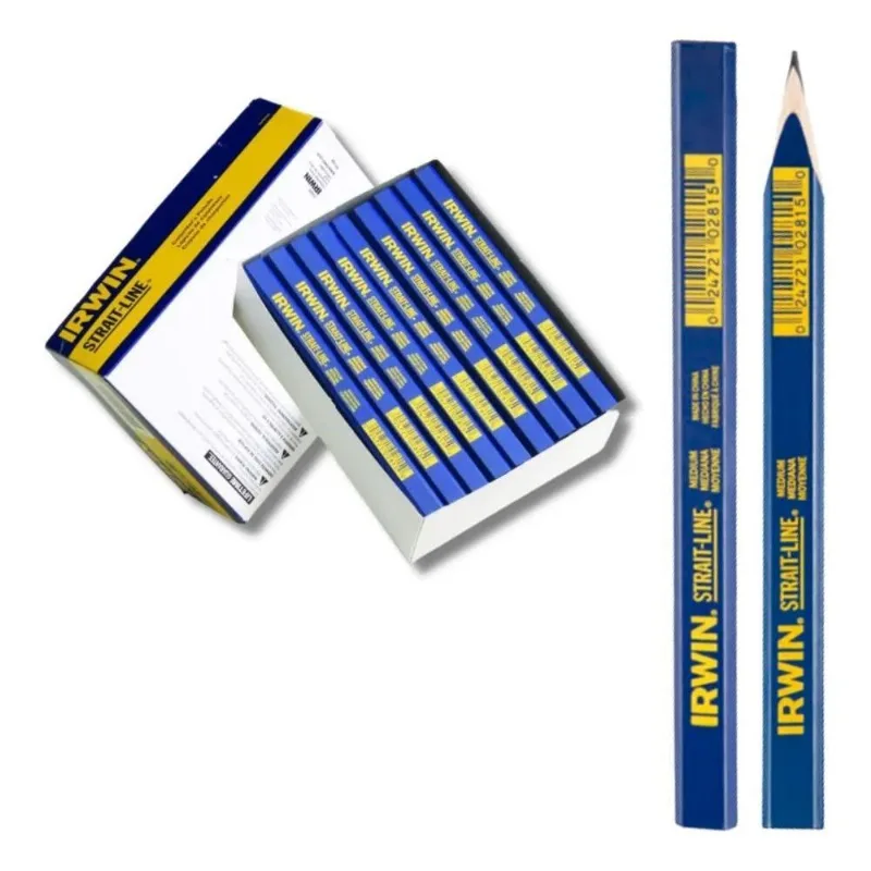 10x Kit 10 Lápis Carpinteiro Irwin Azul Marceneiro Pedreiro