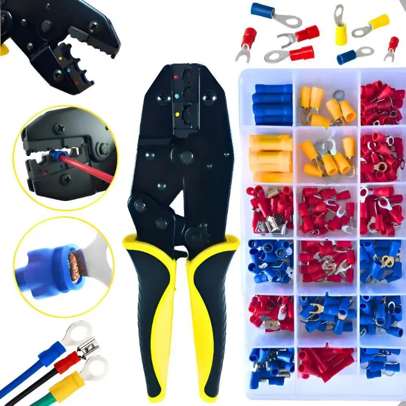 Kit Alicate Prensa Crimpar Terminal Elétrico Pré-isolados Co