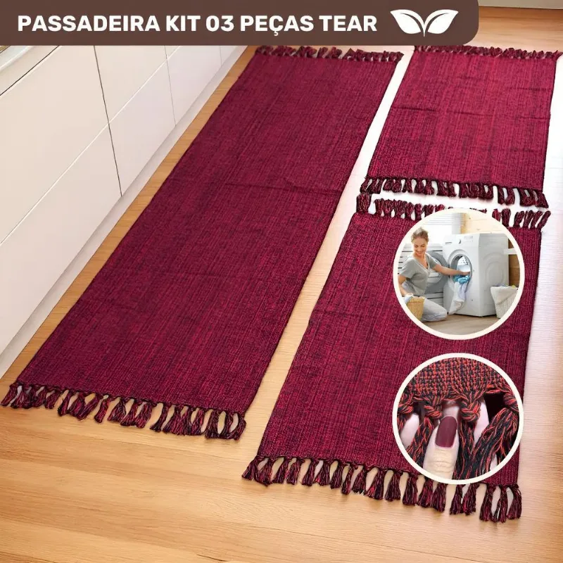 10x Kit Passadeira Para Cozinha Tear 3 Peças Luxo Algodão G
