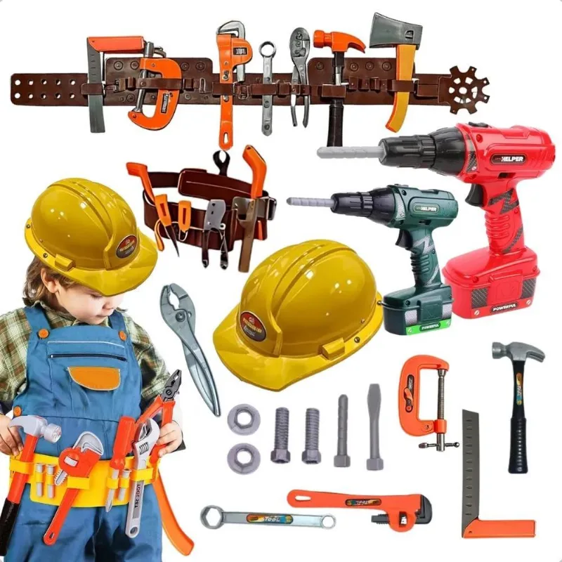Kit Ferramentas Infantil Engenheiro Com Capacete Furadeira