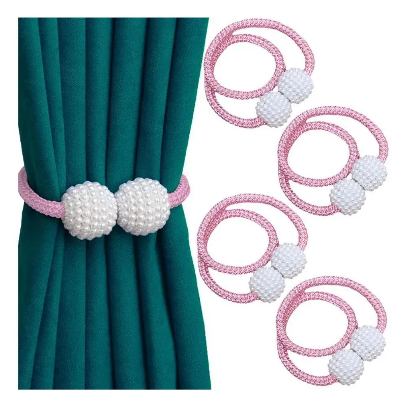 Kit 4 Prendedor De Cortina Magnético Abraçadeira Enfe Rosa