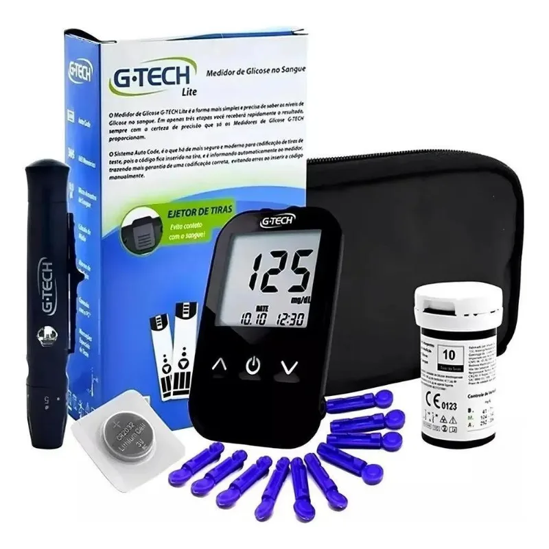 10x Kit Completo Aparelho Medidor De Glicose G-tech Lite