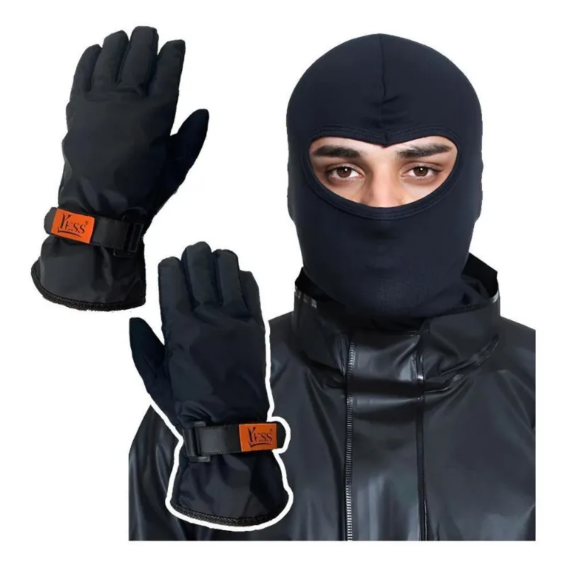 Kit Luva Resistente Impermeável Touca Balaclava Motoq Luva