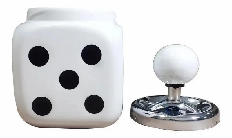 Cinzeiro Dado Com Tampa Porcelana E Metal Cor Branco