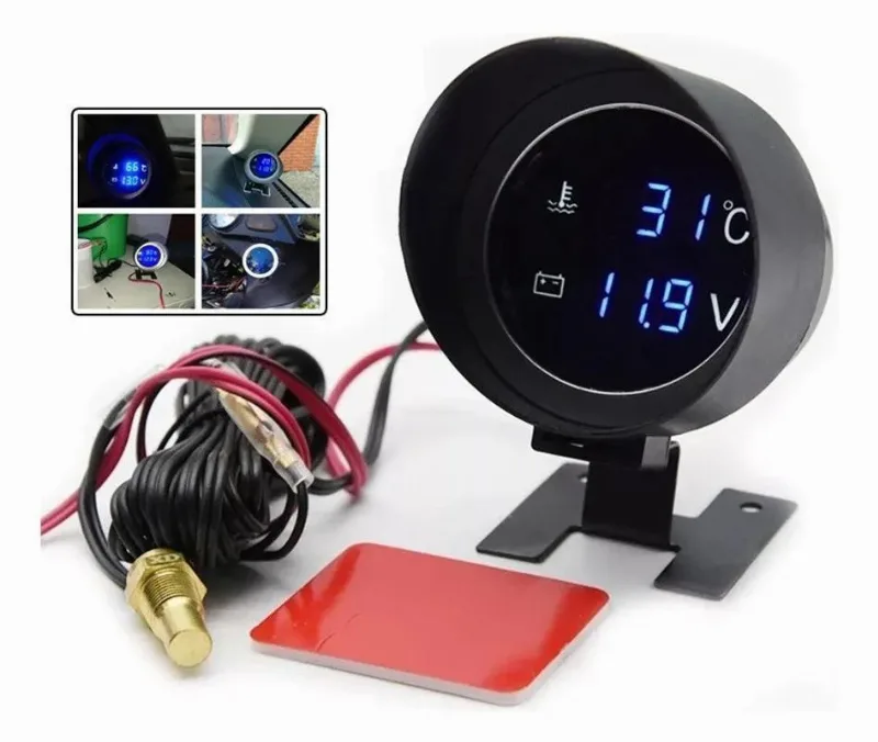 Voltímetro + Marcador De Temperatura Automotivo 2 Em 1