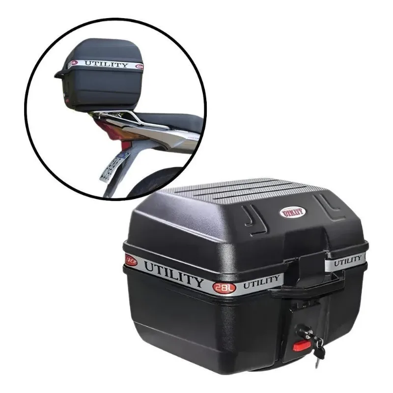 Bau De Moto Bauleto Quadrado 28 Litros Com Base Unive Preto