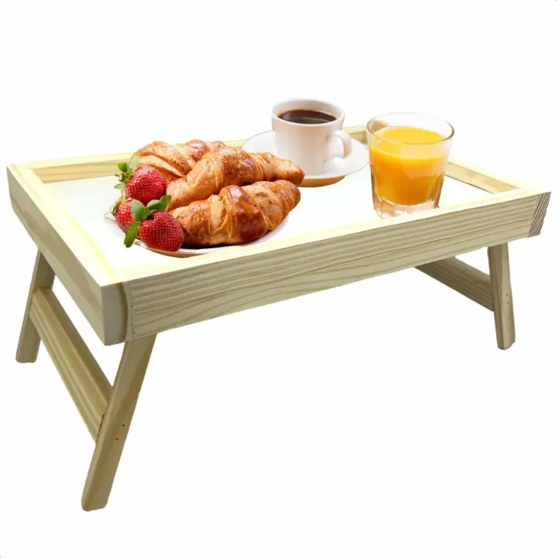 3x Mesa Madeira Bandeja Café Manhã Mesinha Pés Dobraveis 40x