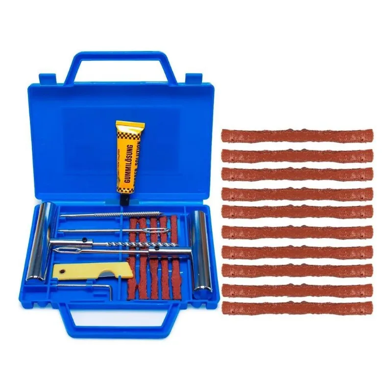 Kit Reparo Pneu Sem Câmara + Maleta 15 Remendos Moto E Carro