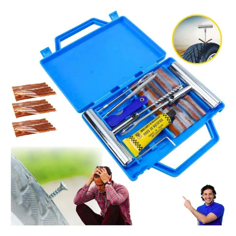 Kit Reparo Pneu Sem Câmara + Maleta 15 Remendos Moto E Carro