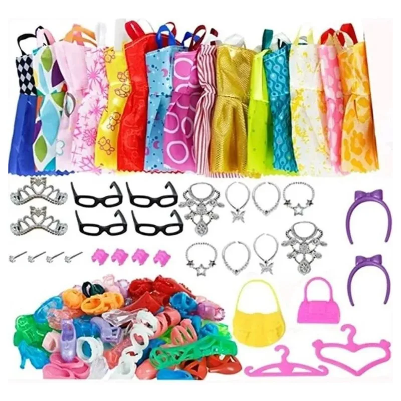 Roupa Boneca Kit 42 Acessórios Sapatos Vestido + Surpresa