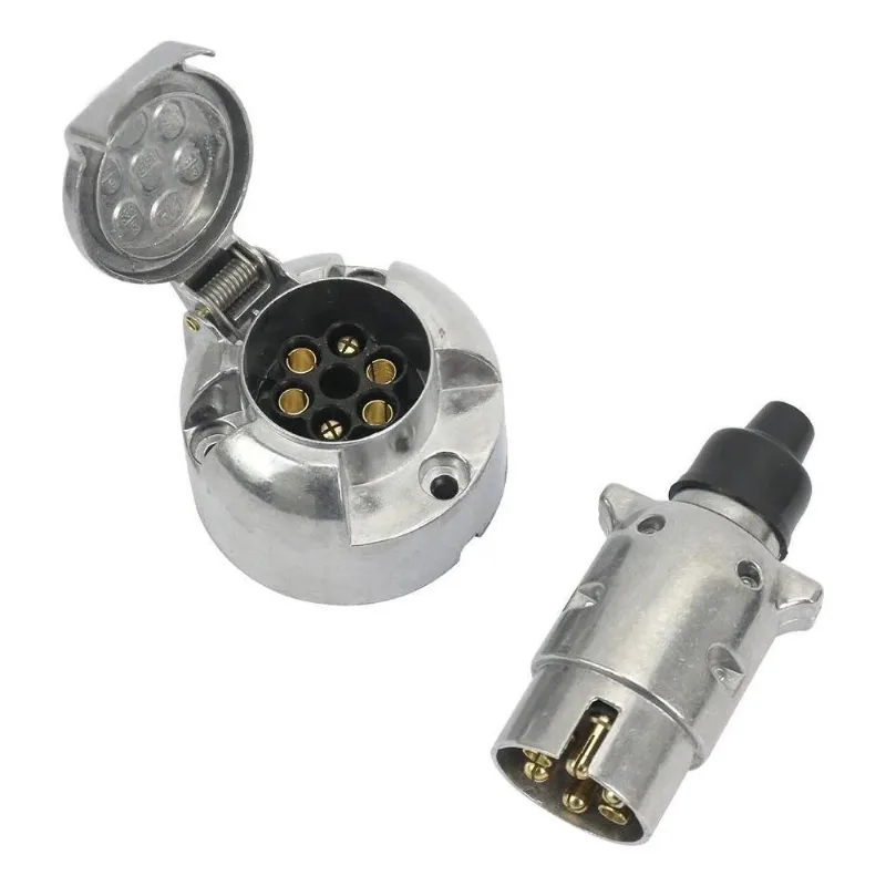 Kit Tomada Alumínio Engate Cromada 6 Polo Reboque Carretinha