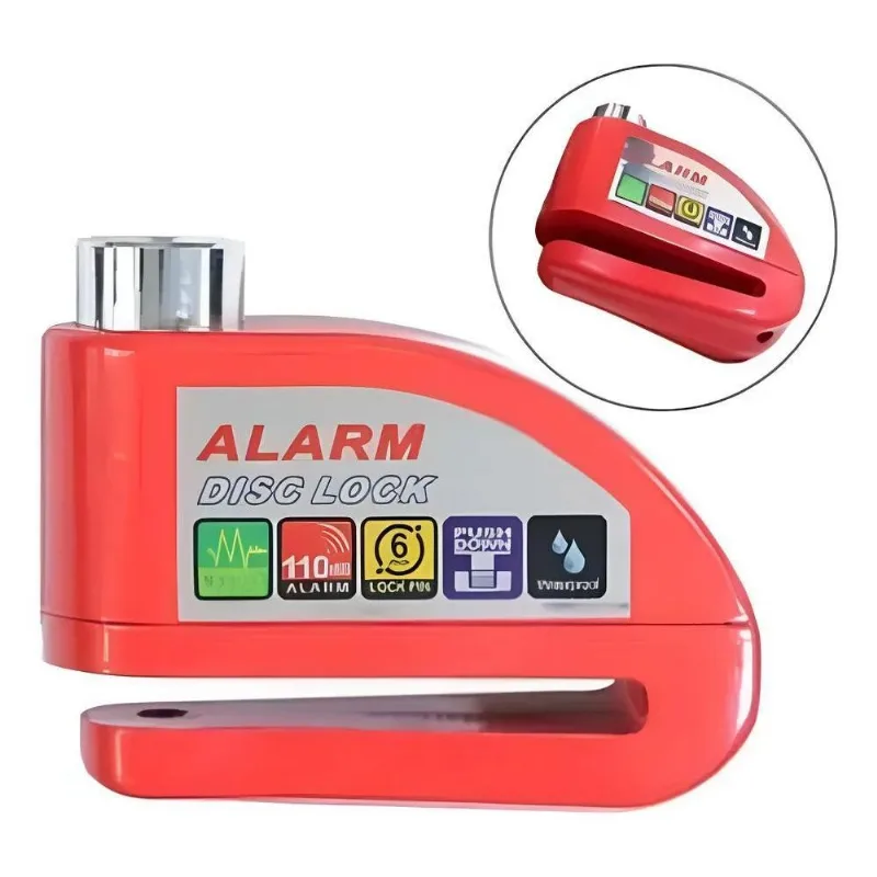 Trava Cadeado De Freio Disco Com Alarme Sonoro Pa Vermelho