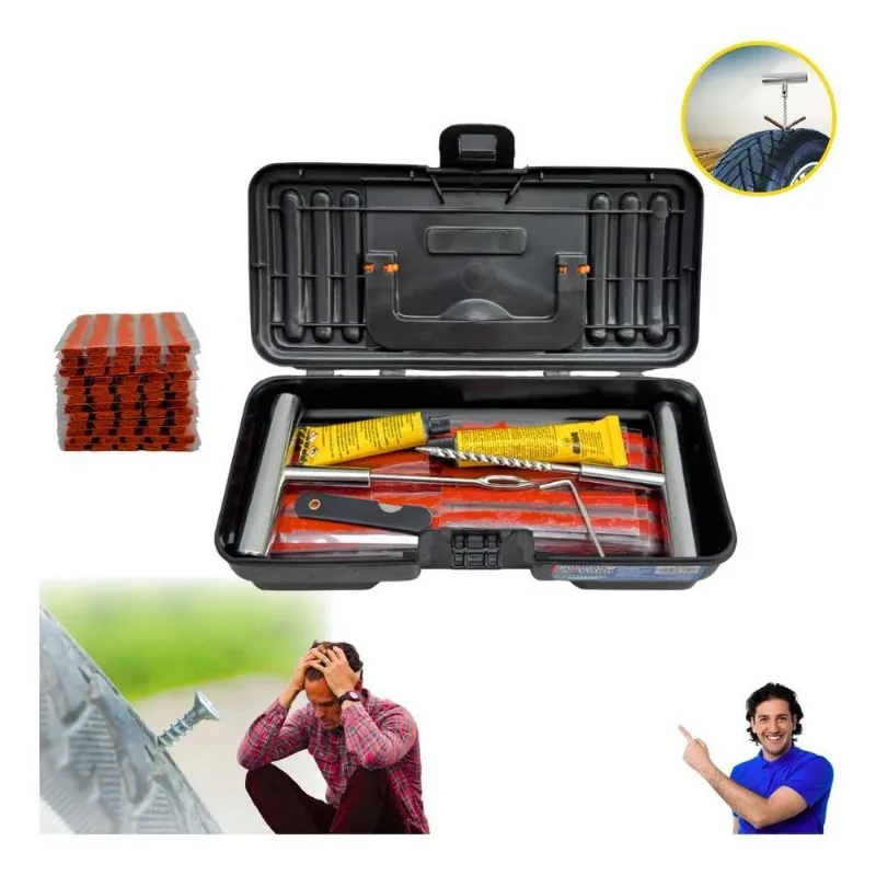 Kit Reparo Pneu Metal + Maleta 60 Remendos Moto E Carro