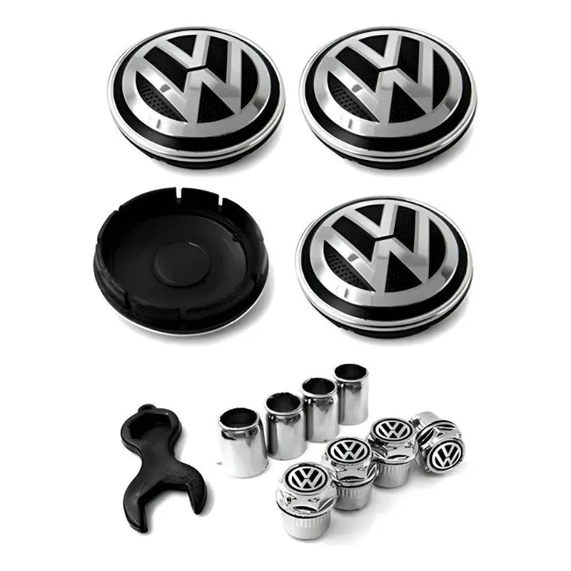Kit Calota Centro De Roda Vw Fox 2012 / 2017 + Tampa Preto
