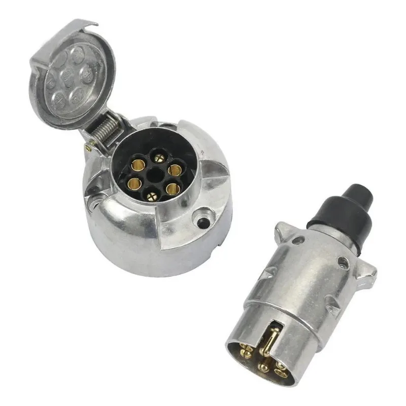 Kit Tomada Alumínio Engate Cromada 6polos Reboque Carretinha