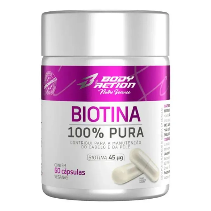 Biotina 100% Pura 45mcg 60 Cápsulas Veganas Bodyaction Sabor