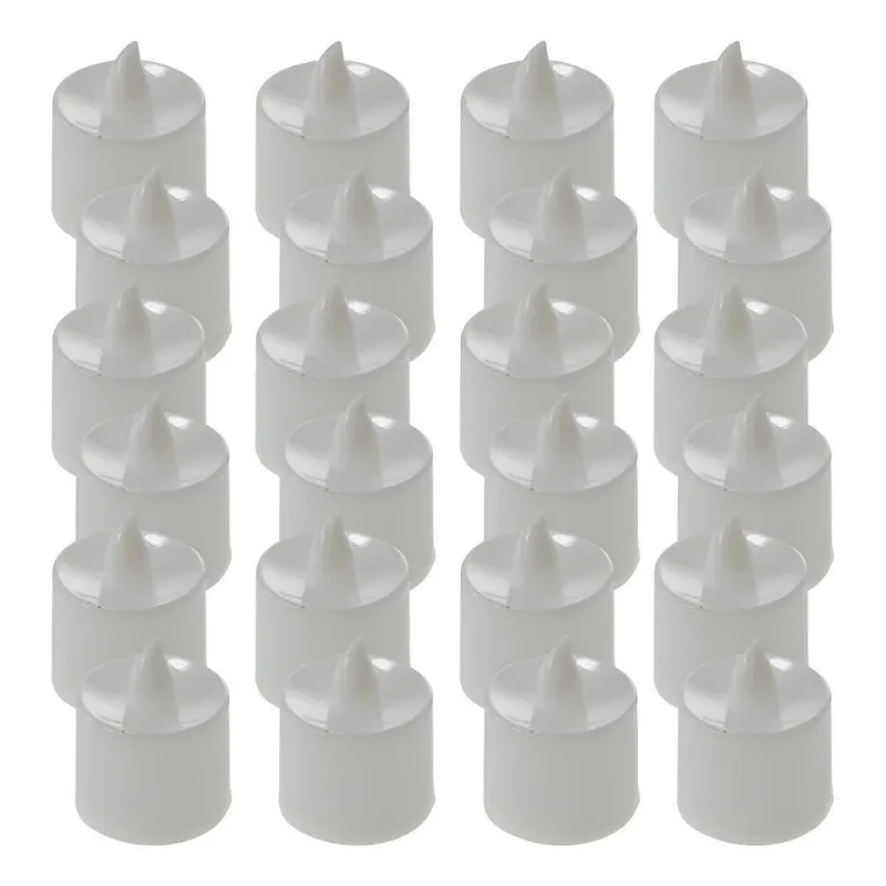 Kit Com 24 Vela Branca Decorativa Led Luz Amarela Artificial