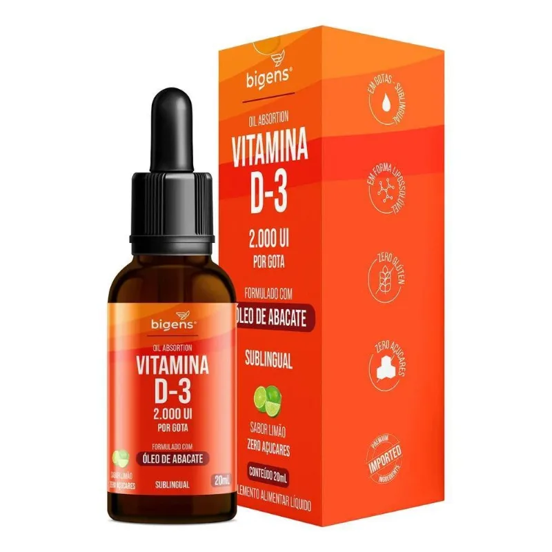 3x Vitamina D3 2000ui Por Gota - Bigens Sabor Limão