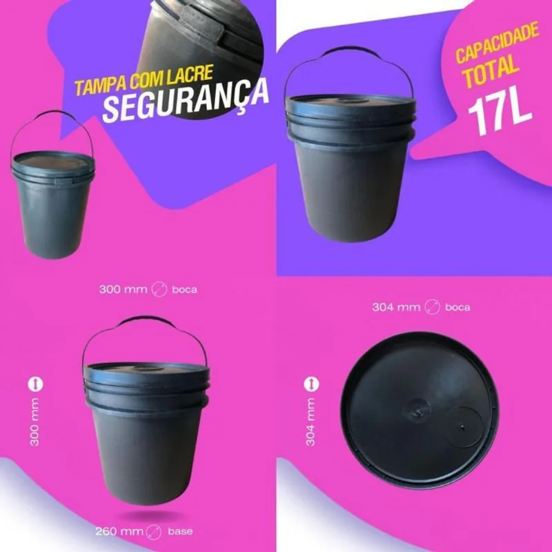 Balde 16l Para Óleo De Carro Leve Com Tampa - 15 Pçs