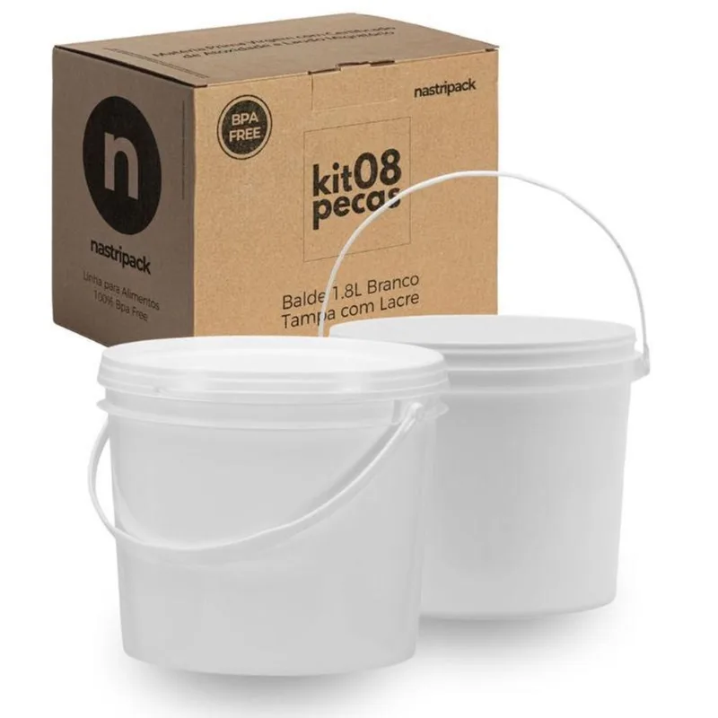 Balde 1.8L Com Tampa Segura Para Alimentos 8 Pçs