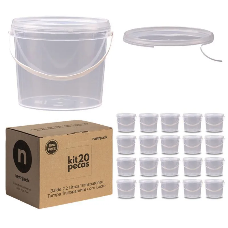 Balde 2.2L Transparente Para Doce De Leite - Kit 20 Pçs