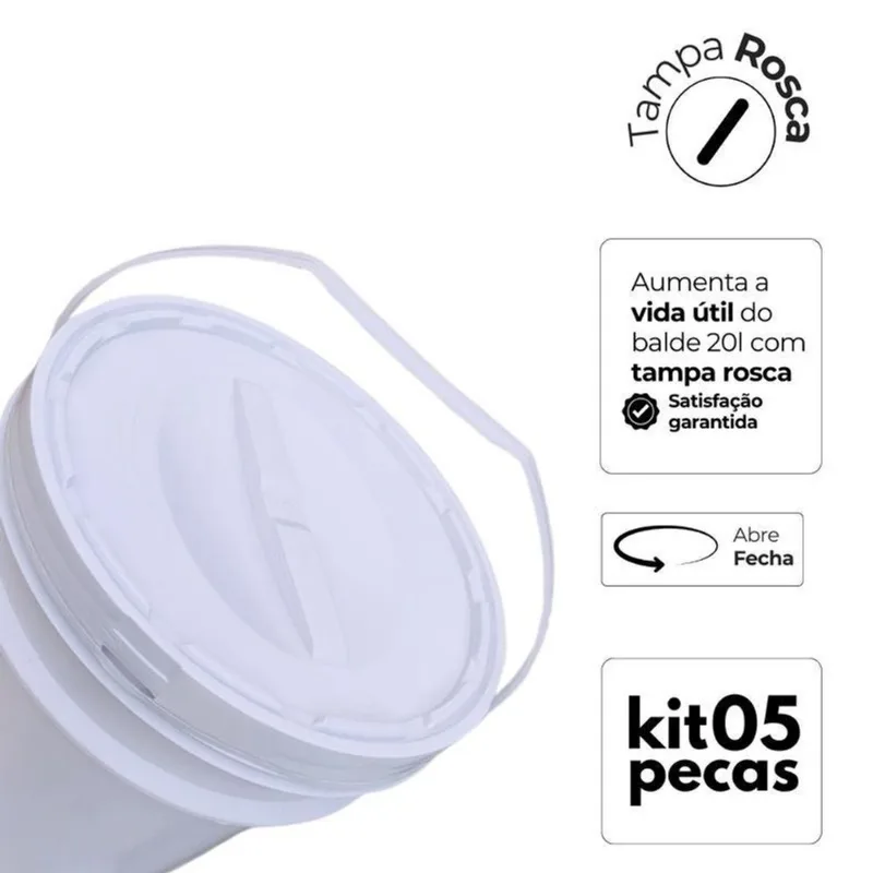 Balde Para Óleo De Carro Leve 20l E Tampa Rosca - Kit 5 Pçs