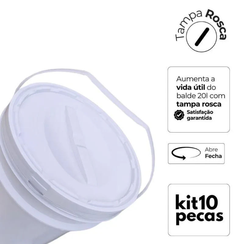 Balde 20 Litros Tampa Rosqueavel Para Vaselina - Kit 10 Pçs