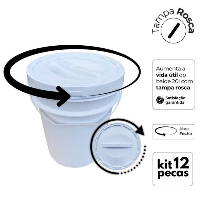 Balde Para Oficina Mecanica 20l E Tampa Rosca - Kit 12 Pçs