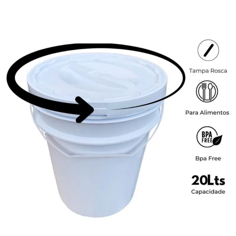 Balde 20L Tampa Rosqueavel Para Erva Mate - Kit 14 Pçs