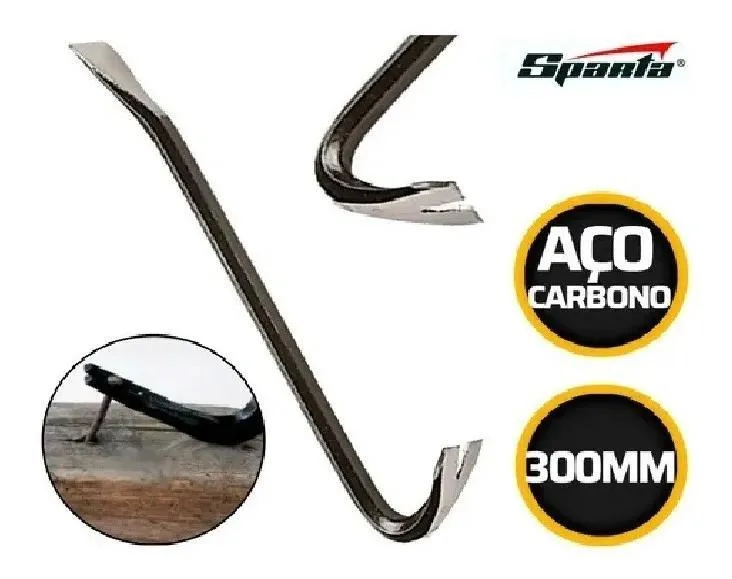 10x Pé De Cabra Reforçado Extrator De Pregos 300mm Aço Pinta