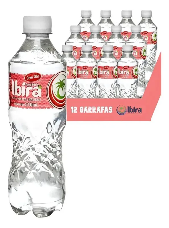 5x Água Mineral Ibira Com Gás 510ml Pack C/12unid - Não Informado - Bebidas