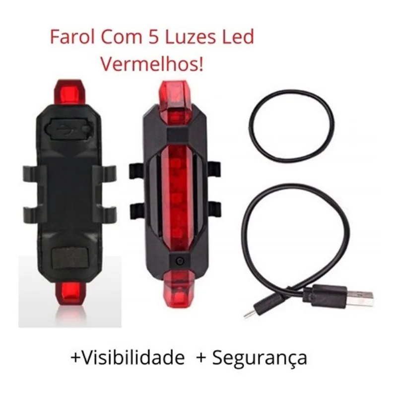 Luz Bike Bicicleta Usb Led Recarregável Vermelho