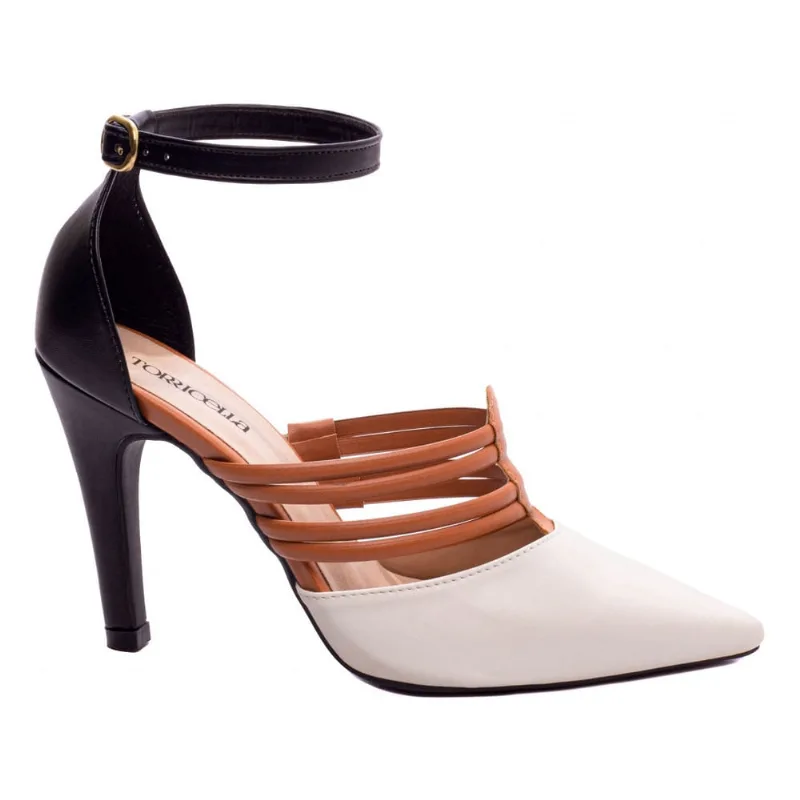 Sapato Scarpin Scarpan Salto Alto Bico Fino Feminino Preto Branco Torricella