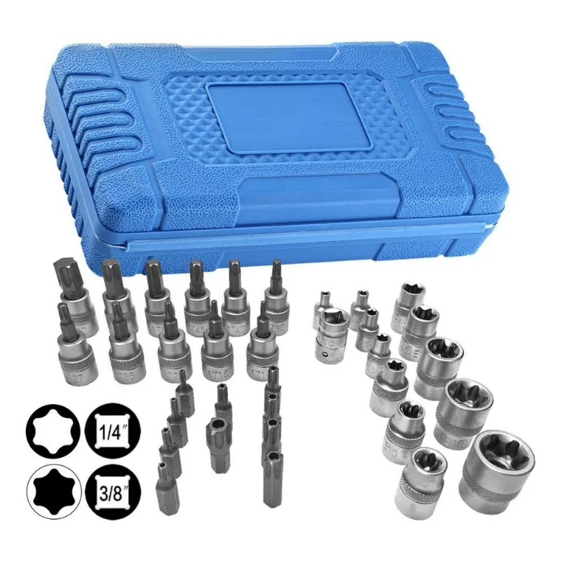 Kit Jogo De Soquete Pito Torx Estrela Macho E Fêmea 34 Peças