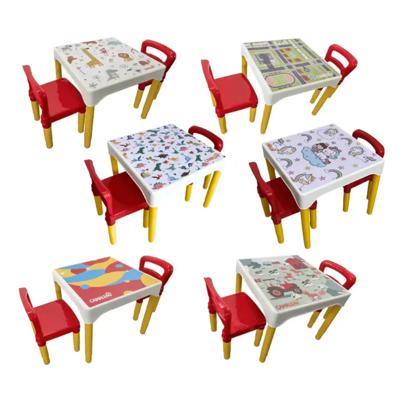 Conjunto Mesa e Cadeira Infantil Escolar Camaleão com 2 Cadeiras 3 a 4 Anos Branco e Amarelo