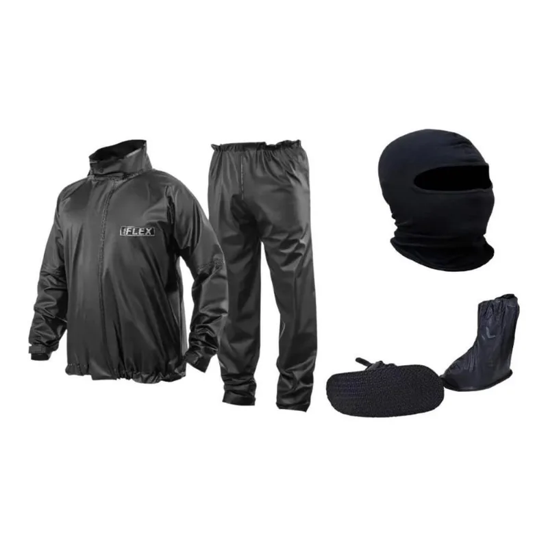Kit Capa Chuva Jaqueta Calça Polaina Piracapas Toca Preta-M