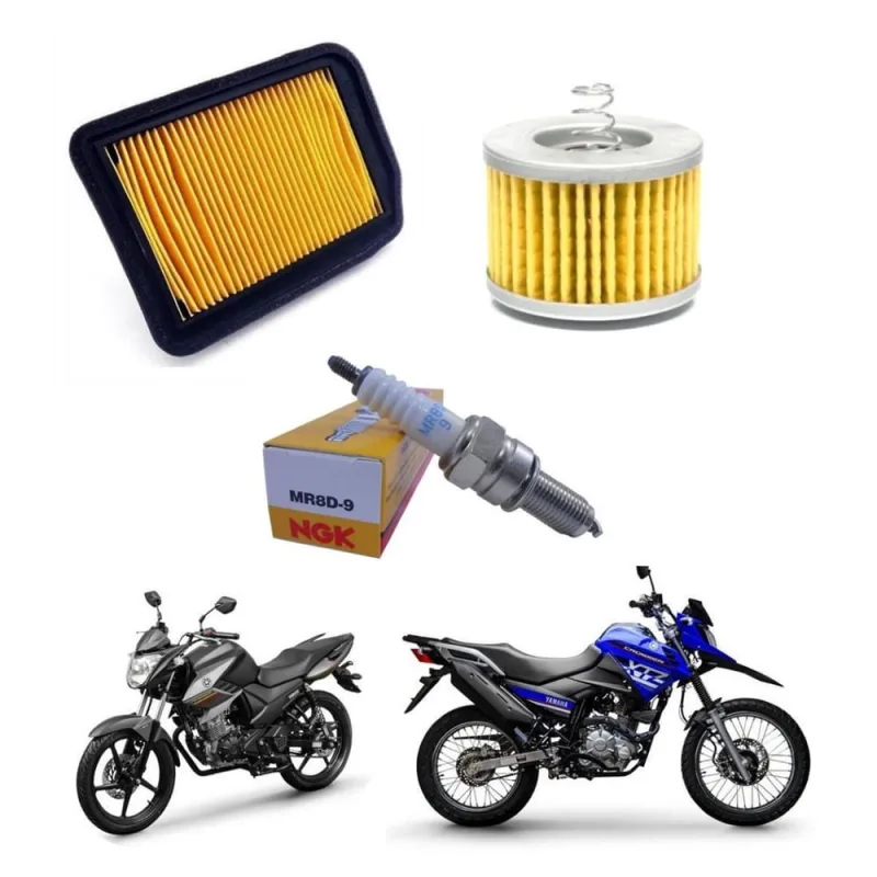 Filtro Ar + Filtro Óleo + Vela Ngk Mr8D9 Fazer Crosser 150 - Não Disponível - Automotivo