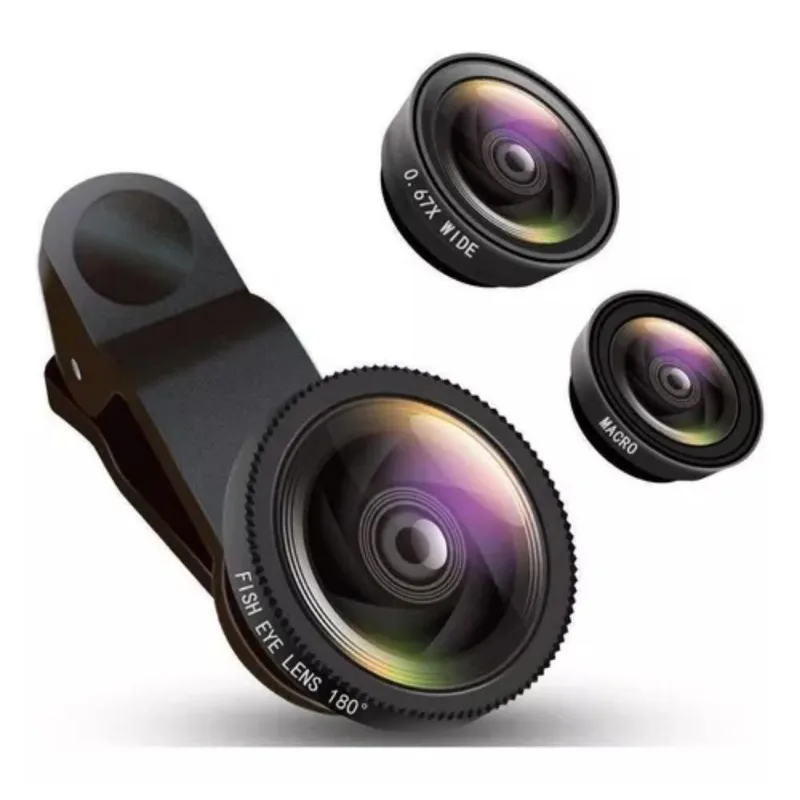 Kit Lente 3 Em 1 Macro Wide Fish Eye Olho De Peixe Universal