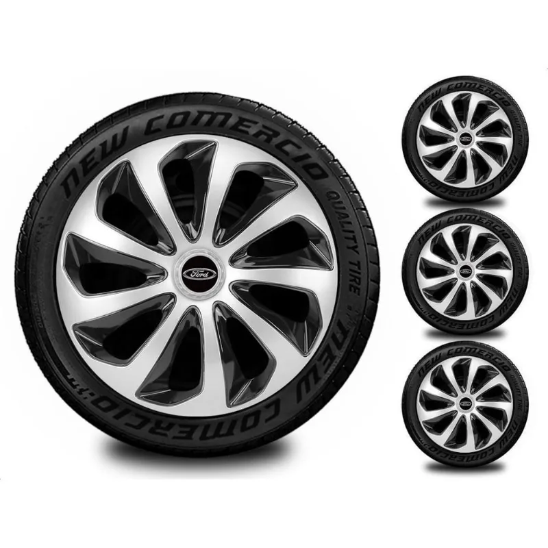 Jogo 4 Calotas Esportivas Ford Aro 14 Todos Prata E Preto