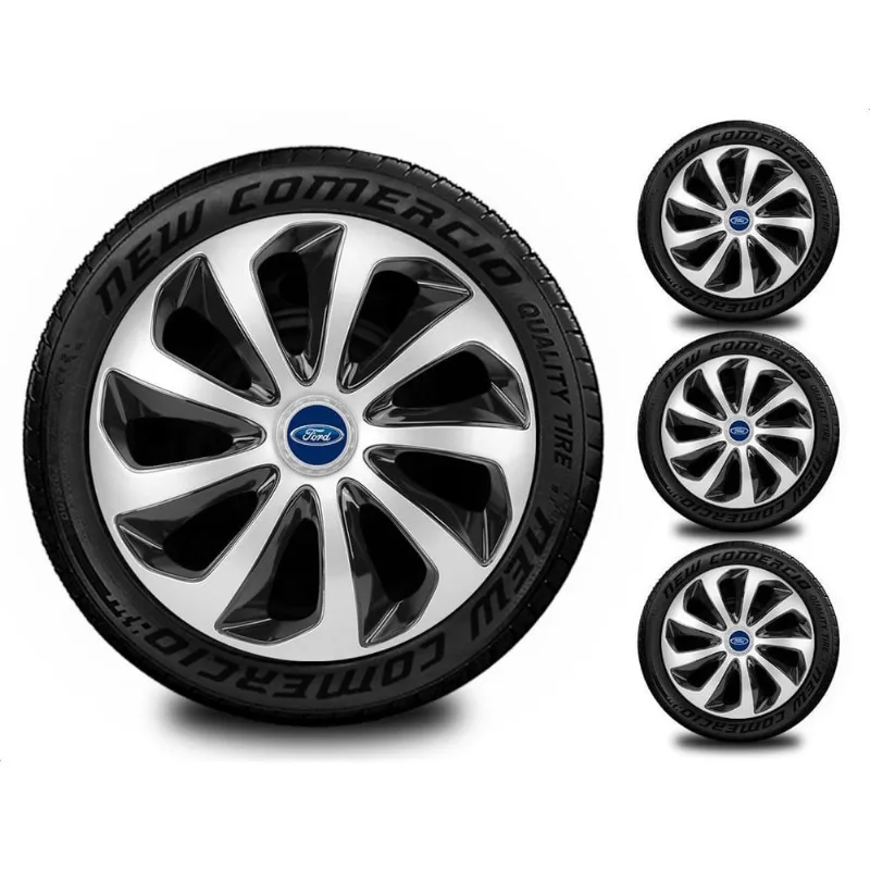 Jogo 4 Calotas Esportivas Ford Aro 14 Todos Prata E Preto