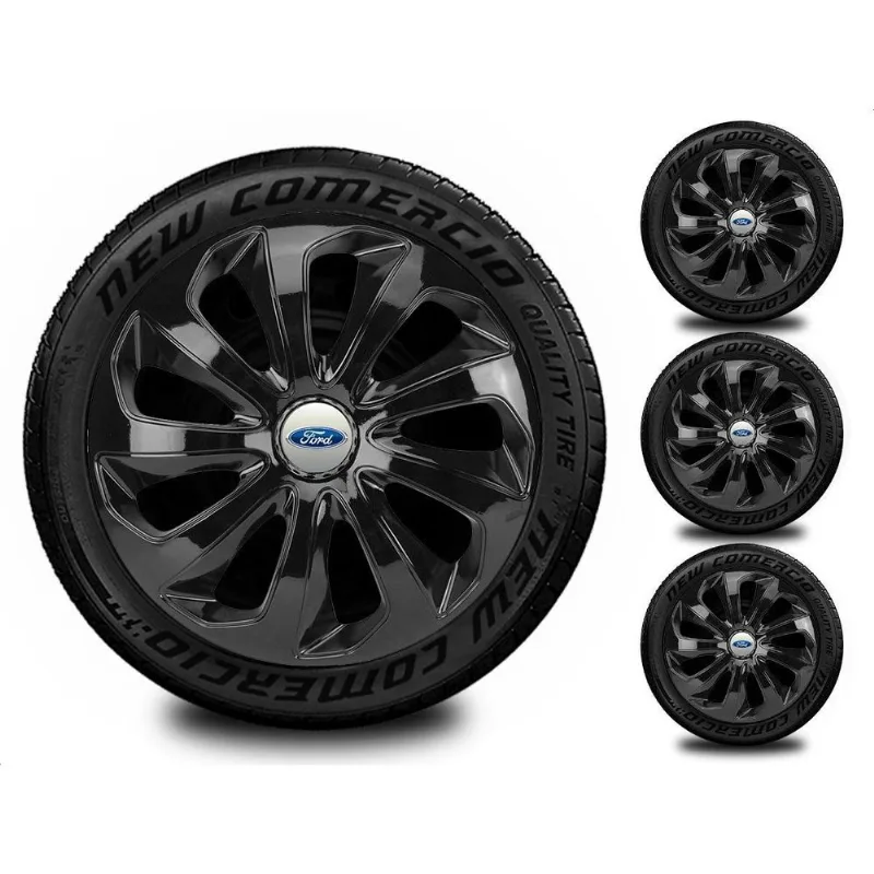 Jogo 4 Calotas Esportivas Aro 15 Todos Ford Preto Brilhante